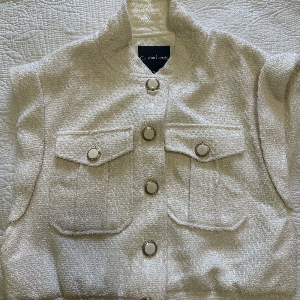 Christian Lacroix Cream Bouclé Jacket with Gold-Trim Buttons